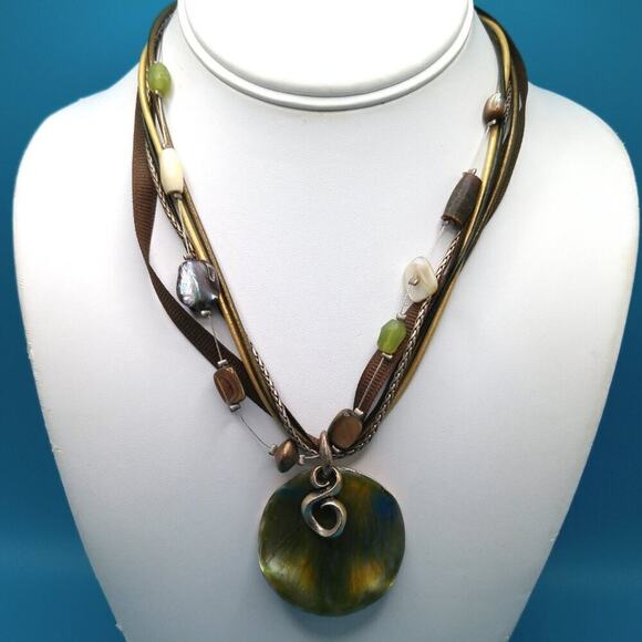 Chico's Beaded Necklace, Gemstones Shell, 6 Strands, Iridescent Metal, 19 Inches - Picture 4 of 10